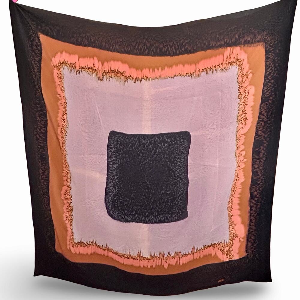 Vintage 1970s Large Silk Abstract Modernist Scarf Signed Malin